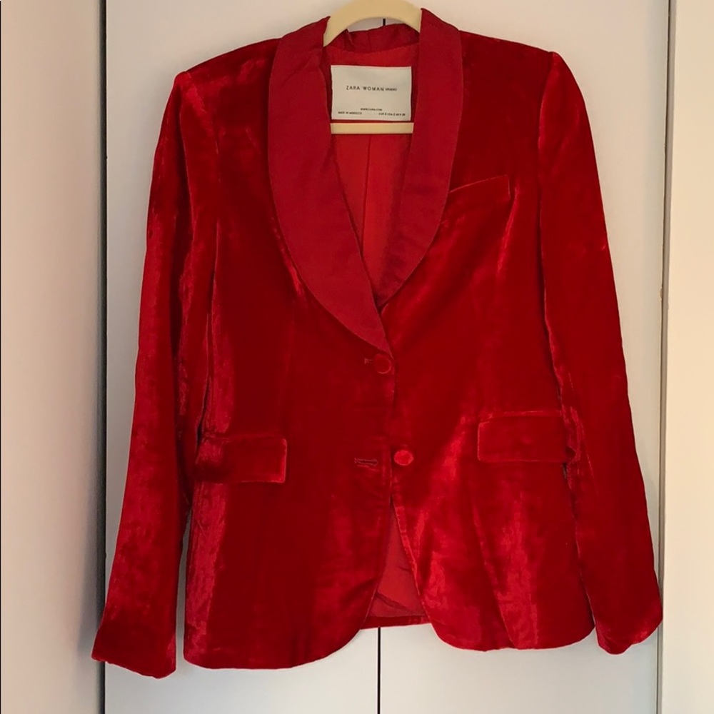 Zara red velvet blazer
